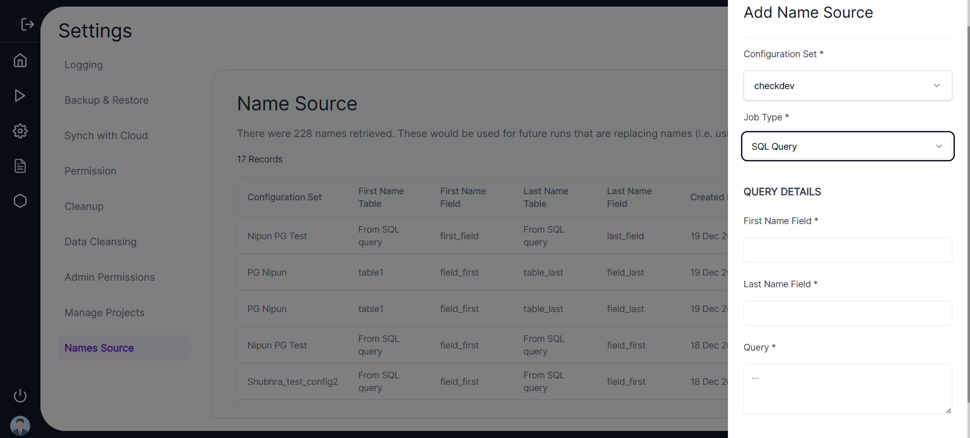 SQL Query Screen